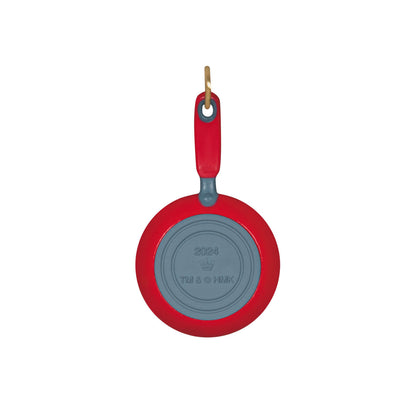 Bacon and Eggs, Better Together (Miniature) — Hallmark Keepsake Ornament, red and grey frying pan design, hanging view.
