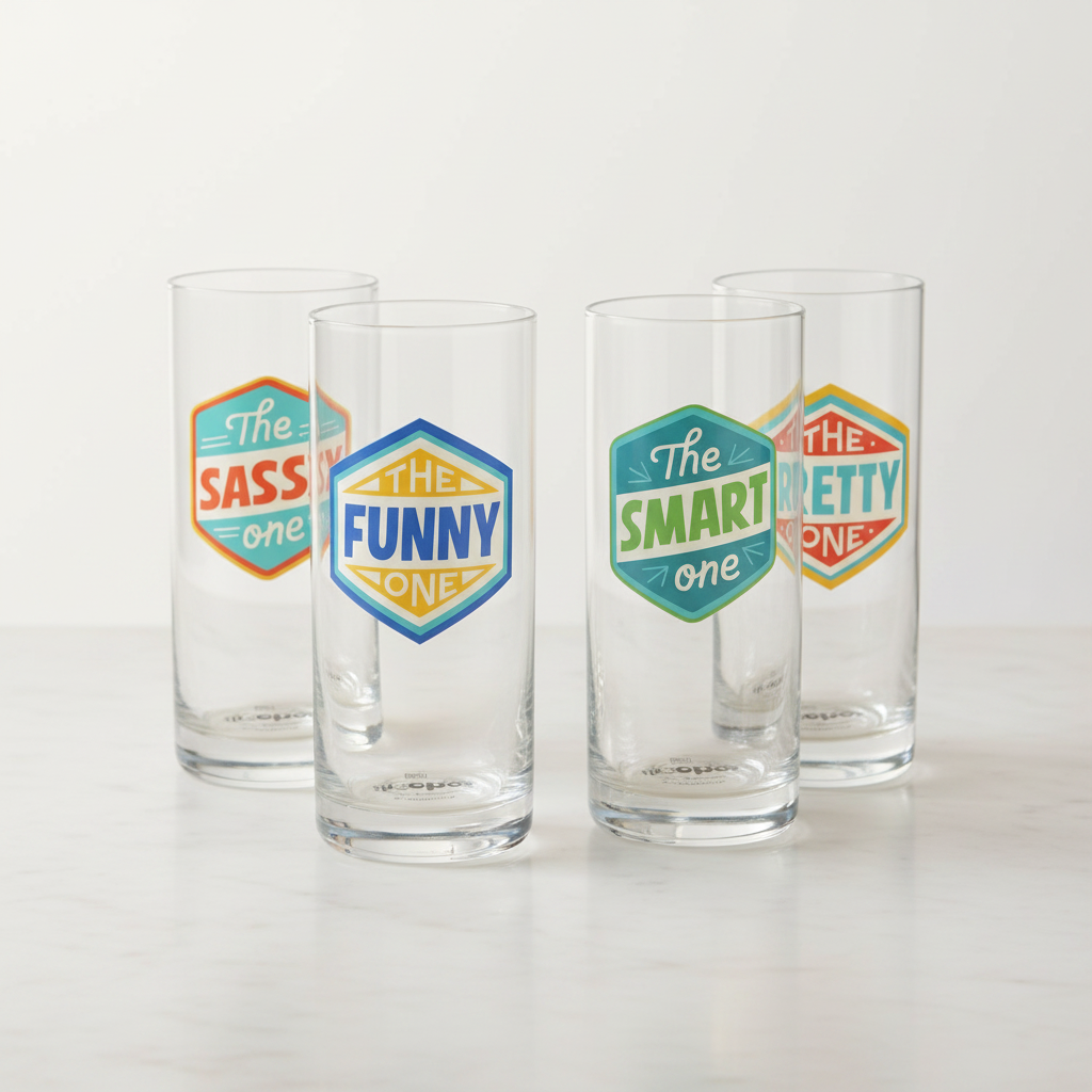 Badges of Honor Funny Drinking Glasses, Set of 4
