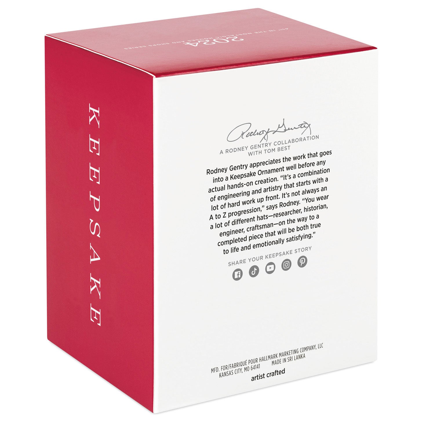 Nostalgic Houses and Shops Rod's Barbershop — Hallmark Keepsake Christmas Ornament packaging box with artistic details.