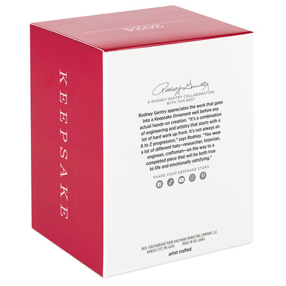 Nostalgic Houses and Shops Rod's Barbershop — Hallmark Keepsake Christmas Ornament packaging box with artistic details.