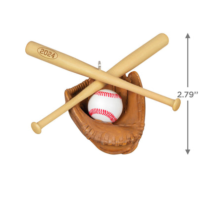 Baseball Star — Hallmark Keepsake Christmas Ornament featuring a baseball in a catcher's mitt with crossed bats, 2024 date detail.