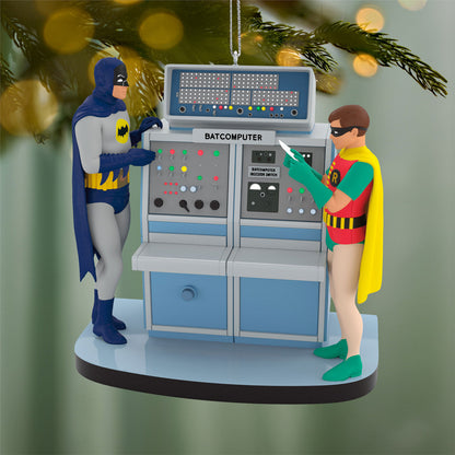 Batman™ The Classic TV Series Batcomputer With Light and Sound — 2026 Hallmark Keepsake Christmas Ornament featuring Batman and Robin examining the console