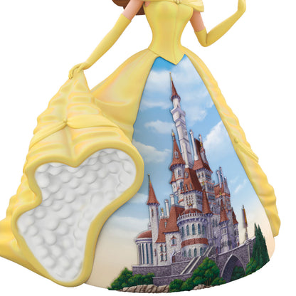 Disney Princess, Celebration Belle (Porcelain) — Hallmark Keepsake Christmas Ornament featuring a detailed scene of the Beast's castle on the skirt.