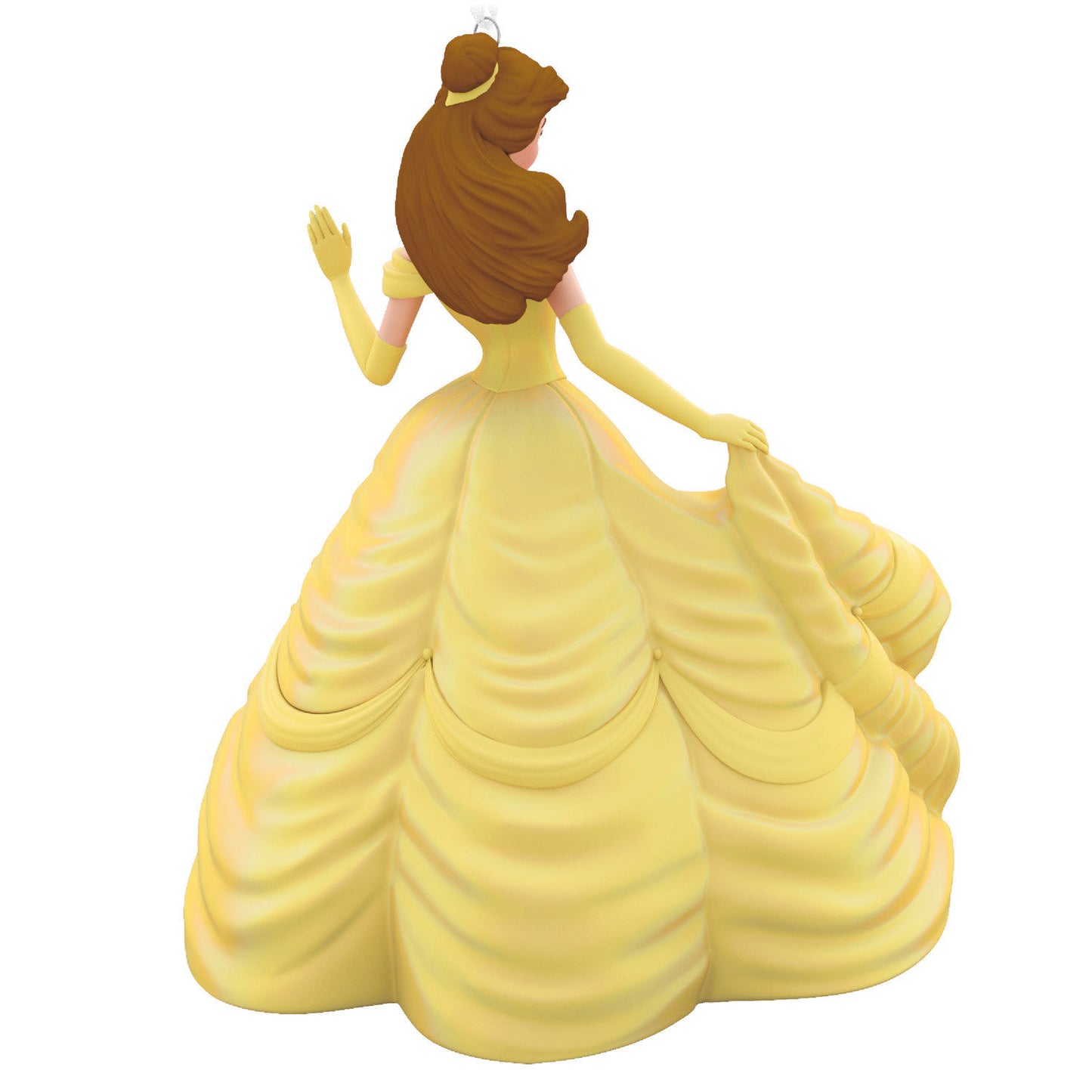 Disney Princess, Celebration Belle (Porcelain) — Hallmark Keepsake Christmas Ornament in yellow gown, back view showcasing intricate dress details.