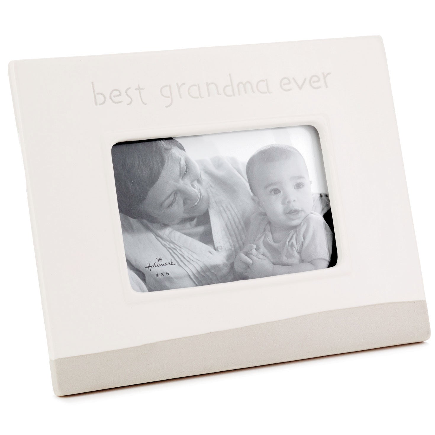 Best Grandma Ever Picture Frame, 4x6 ceramic frame in two-tone design displaying a joyful photo of grandma and grandchild.