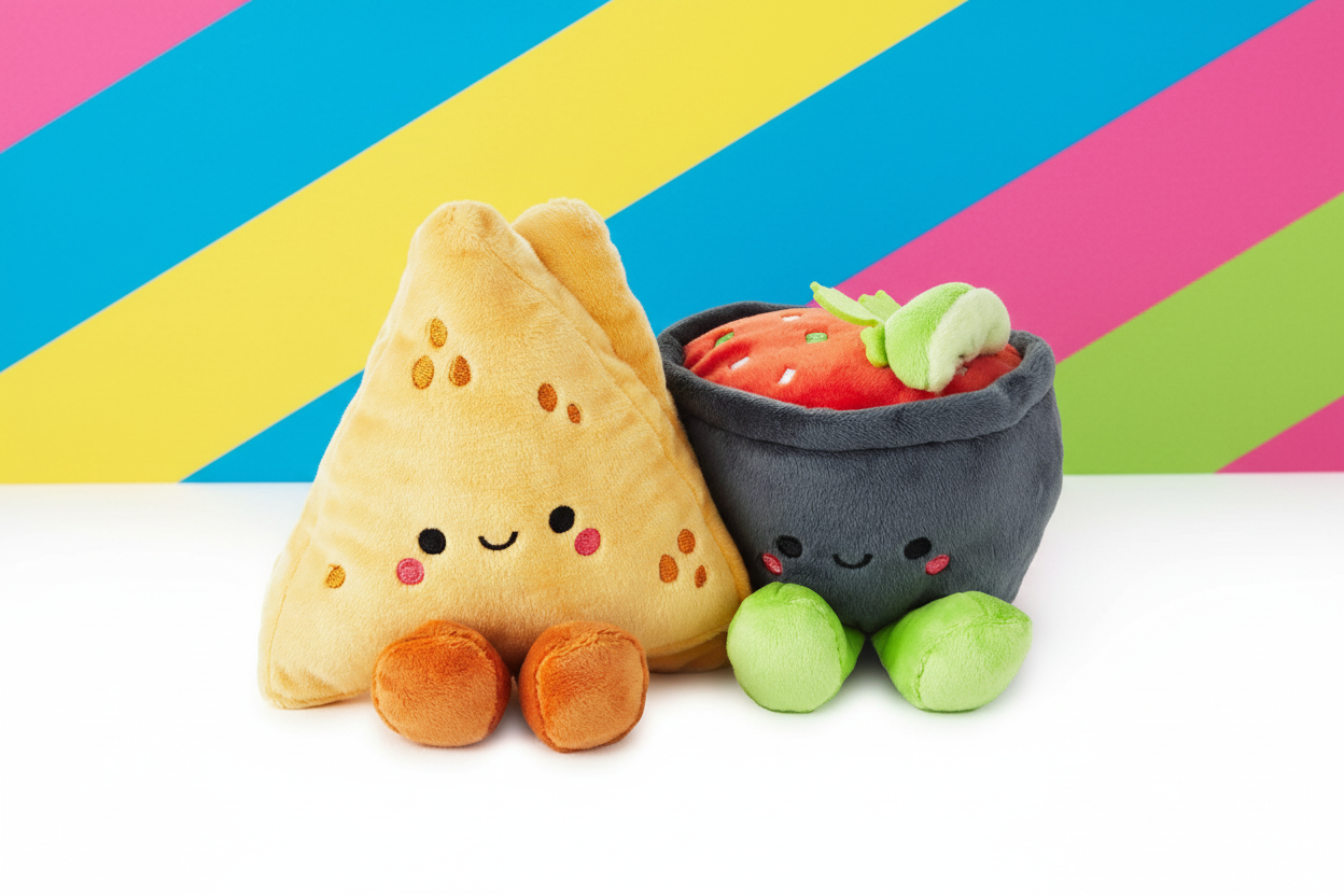 Chips and Salsa Magnetic Plush – Better Together, colourful plush snack characters, close up against a vibrant backdrop.