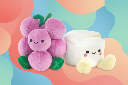 Grapes & Brie, Magnetic Plush Pair - Better Together, colourful plush duo with embroidered details, soft and cuddly.