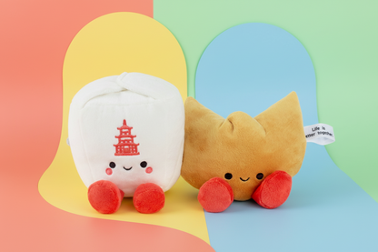 Takeout box and fortune cookie magnetic plush - Better Together in bright colours, featuring cute embroidered faces and magnetic attachment.