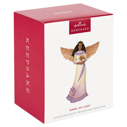 Angel of Light — Hallmark Keepsake Christmas Ornament packaging, featuring an angel with wings and a star, 2024 edition.