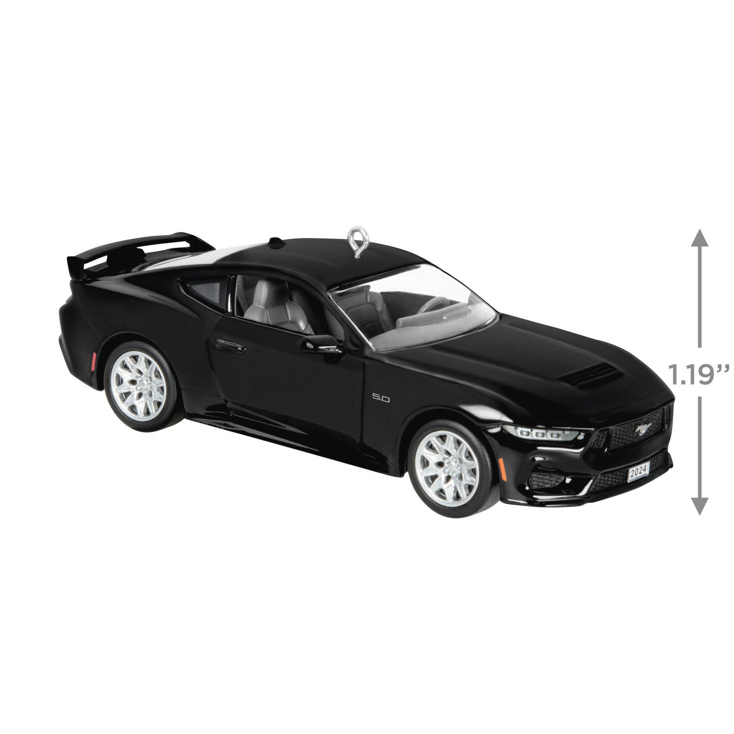 Ford Mustang GT (Metal) — Hallmark Keepsake Christmas Ornament in sleek black with turning wheels and detailed rear spoiler