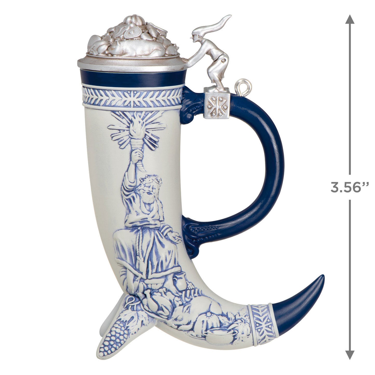 Beer Stein — Hallmark Keepsake Christmas Ornament with horn shape, blue and white cornucopia design, featuring a decorative lid.