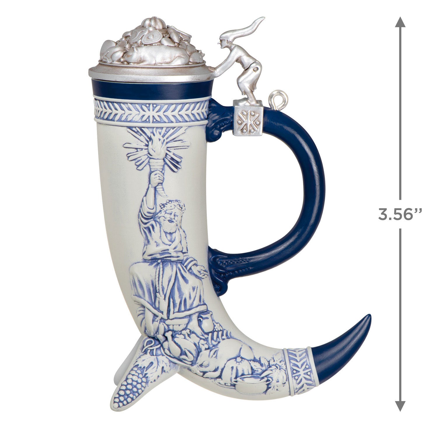 Beer Stein — Hallmark Keepsake Christmas Ornament with horn shape, blue and white cornucopia design, featuring a decorative lid.