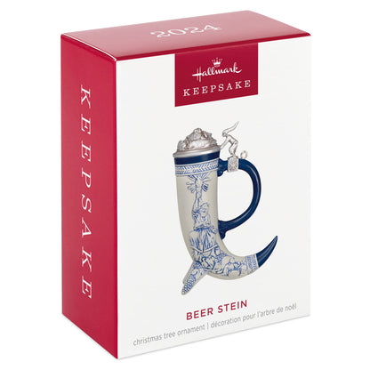 Beer stein — Hallmark Keepsake Christmas ornament in gift box featuring decorative lid and cornucopia design, 2024 edition.