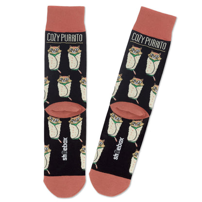 Shoebox Cat Purrito Funny Crew Socks