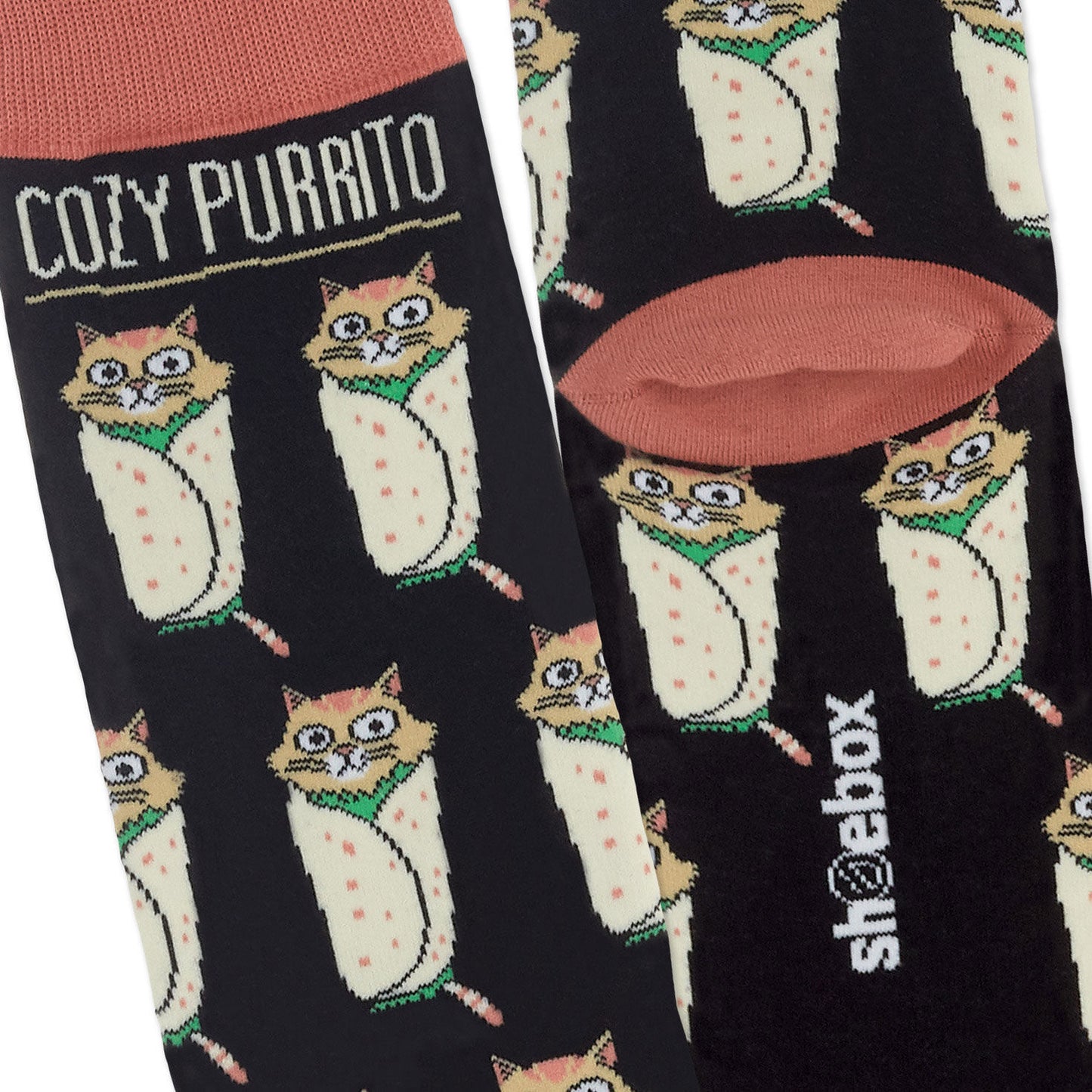 Shoebox Cat Purrito Funny Crew Socks