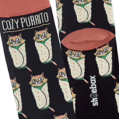 Shoebox Cat Purrito Funny Crew Socks