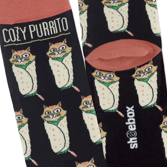Shoebox Cat Purrito Funny Crew Socks