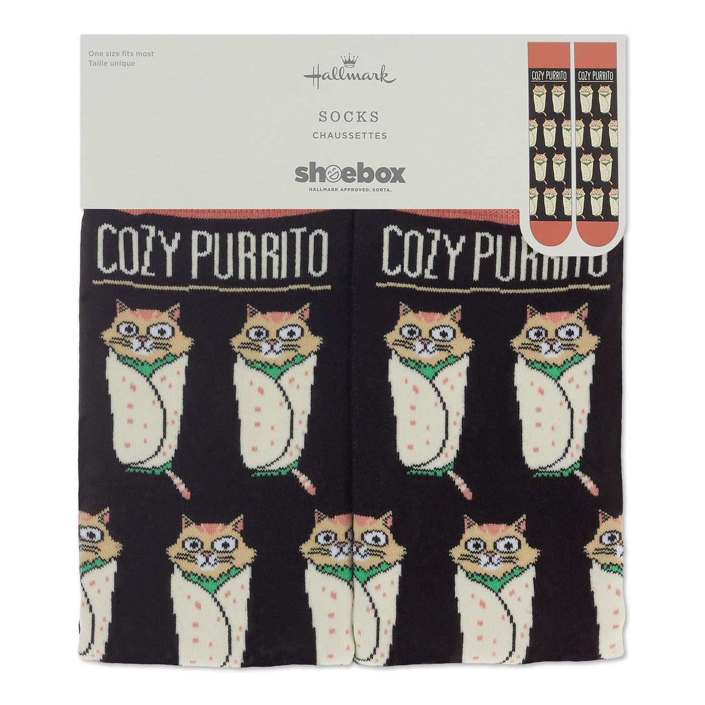 Shoebox Cat Purrito Funny Crew Socks
