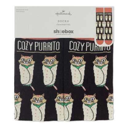 Shoebox Cat Purrito Funny Crew Socks