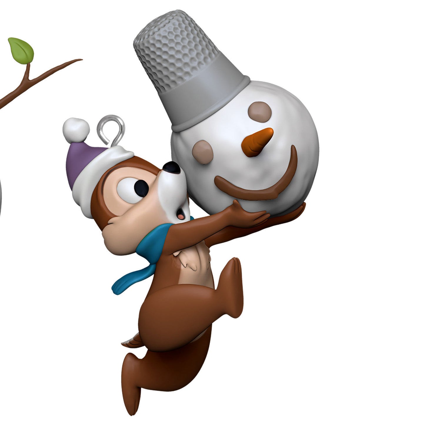 Disney Chip and Dale, Up to Snow Good, Set of 2 — Hallmark Keepsake Christmas Ornaments featuring Chip carrying a snowman head with a cheerful face.