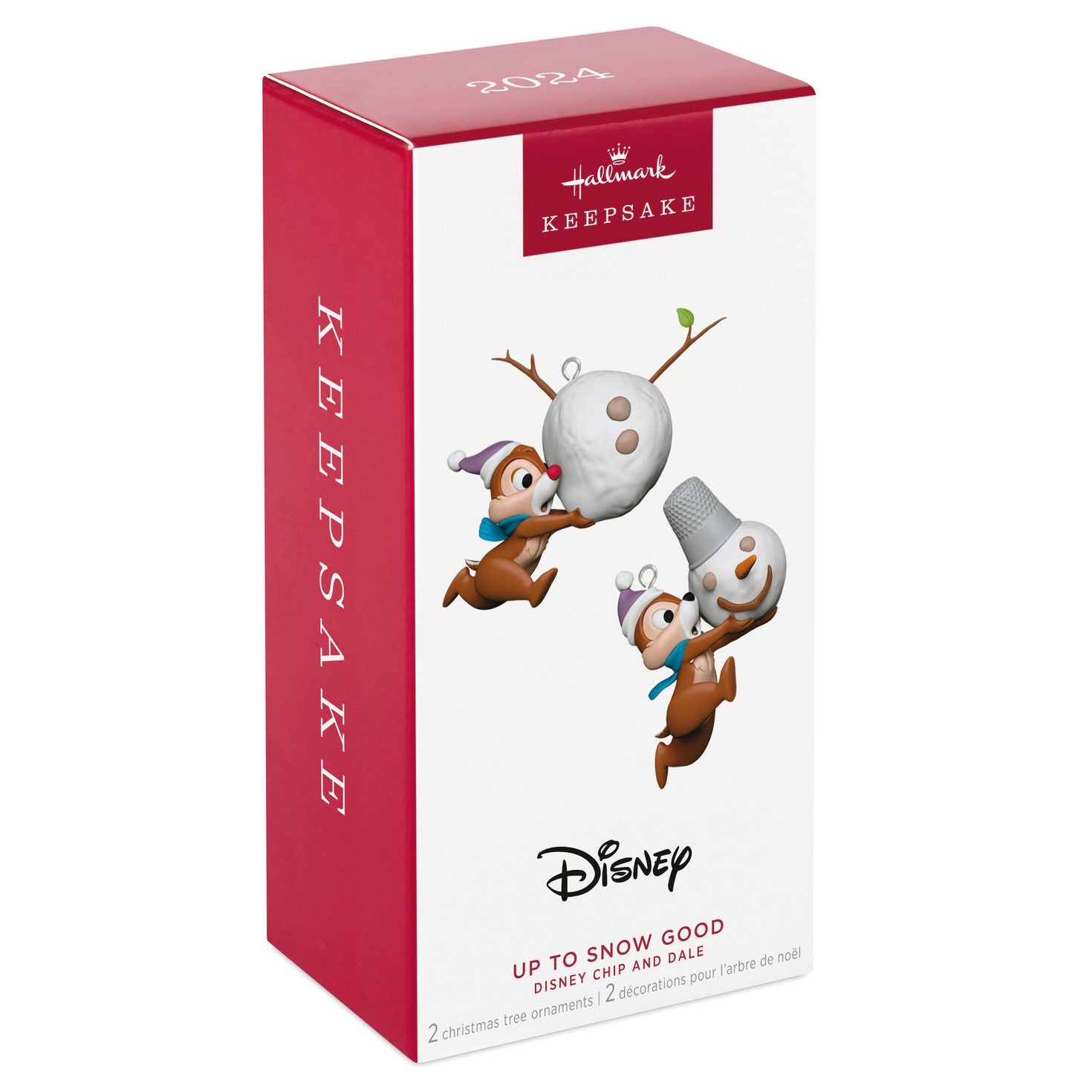 Disney Chip and Dale, Up to Snow Good, Set of 2 — Hallmark Keepsake Christmas Ornaments in gift box with snowman design.