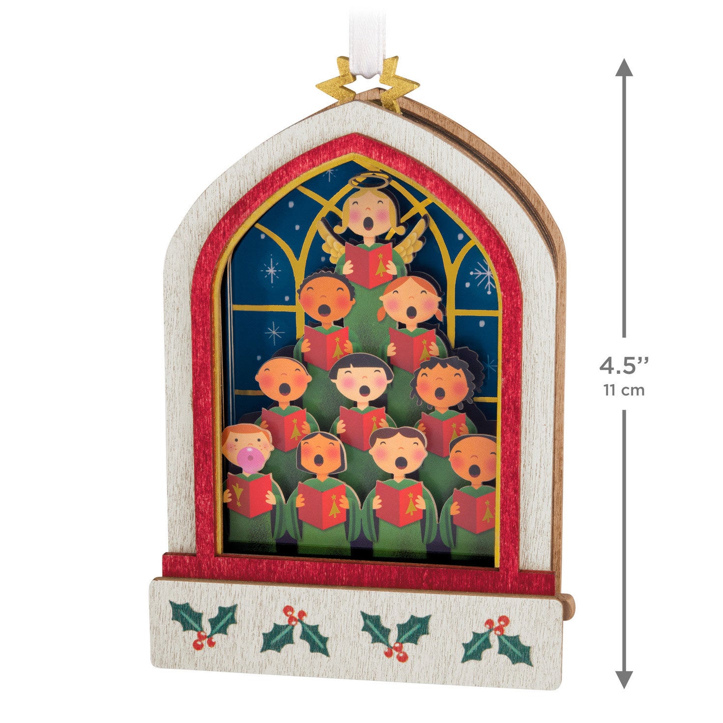 Lifting Their Voices Musical, Papercraft — 2026 Hallmark Keepsake Christmas Ornament featuring a choir of 10 children in a church window design, 11 cm tall.