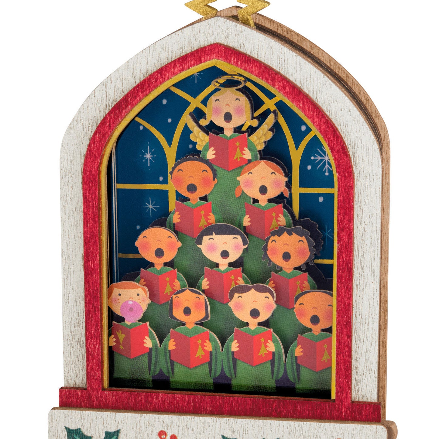 Lifting Their Voices Musical, Papercraft — 2026 Hallmark Keepsake Christmas Ornament showcasing a colourful choir of children with songbooks in an arched window design.