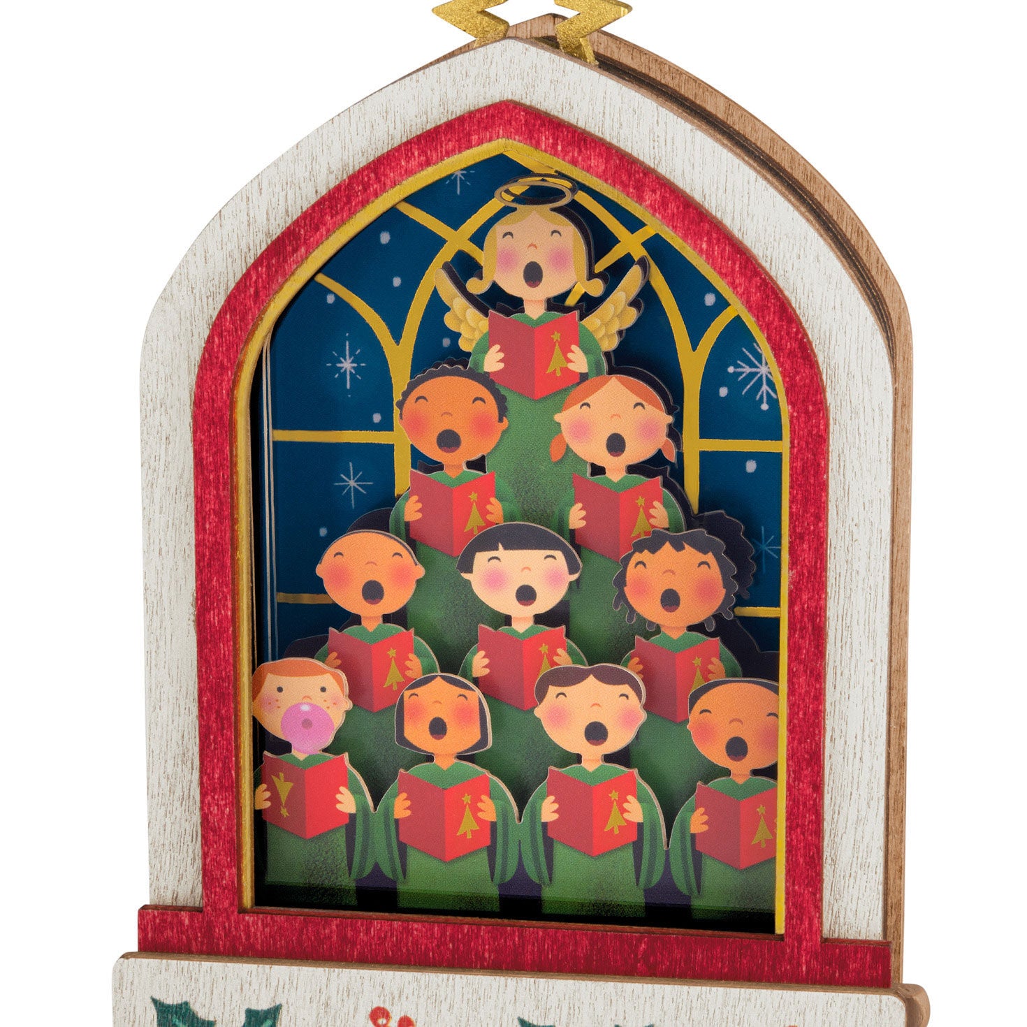 Lifting Their Voices Musical, Papercraft — 2026 Hallmark Keepsake Christmas Ornament showcasing a colourful choir of children with songbooks in an arched window design.