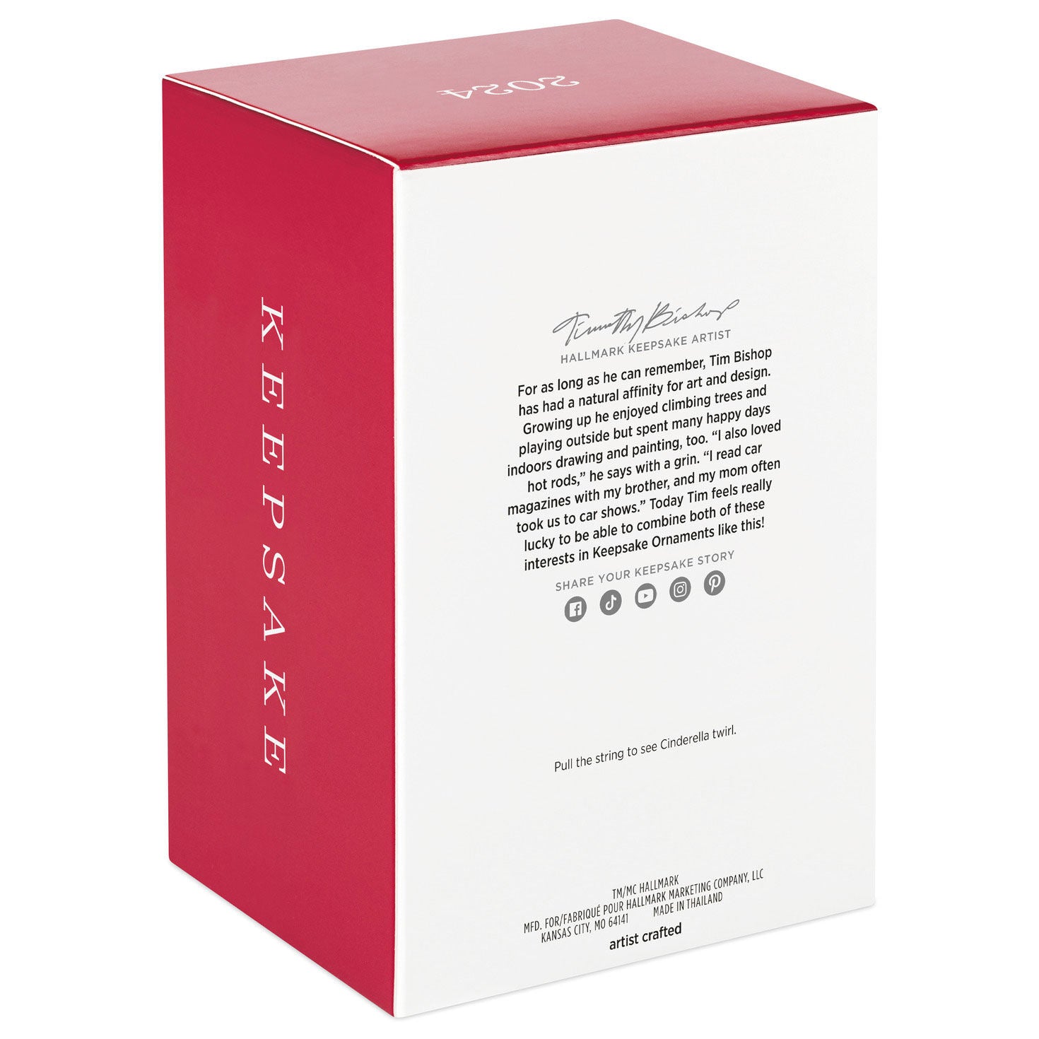 Disney Cinderella, Twirling at the Ball — Hallmark Keepsake Christmas Ornament packaging showing artist's note and instructions to pull the string.
