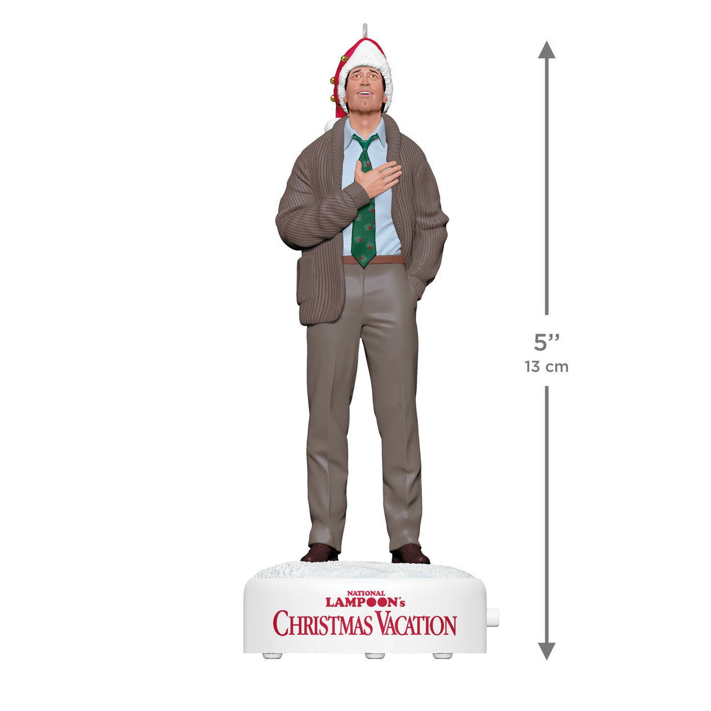 National Lampoon's Christmas Vacation™ Clark Griswold With Sound — 2026 Hallmark Keepsake Christmas Ornament, 13 cm figurine in festive attire with hand over heart.