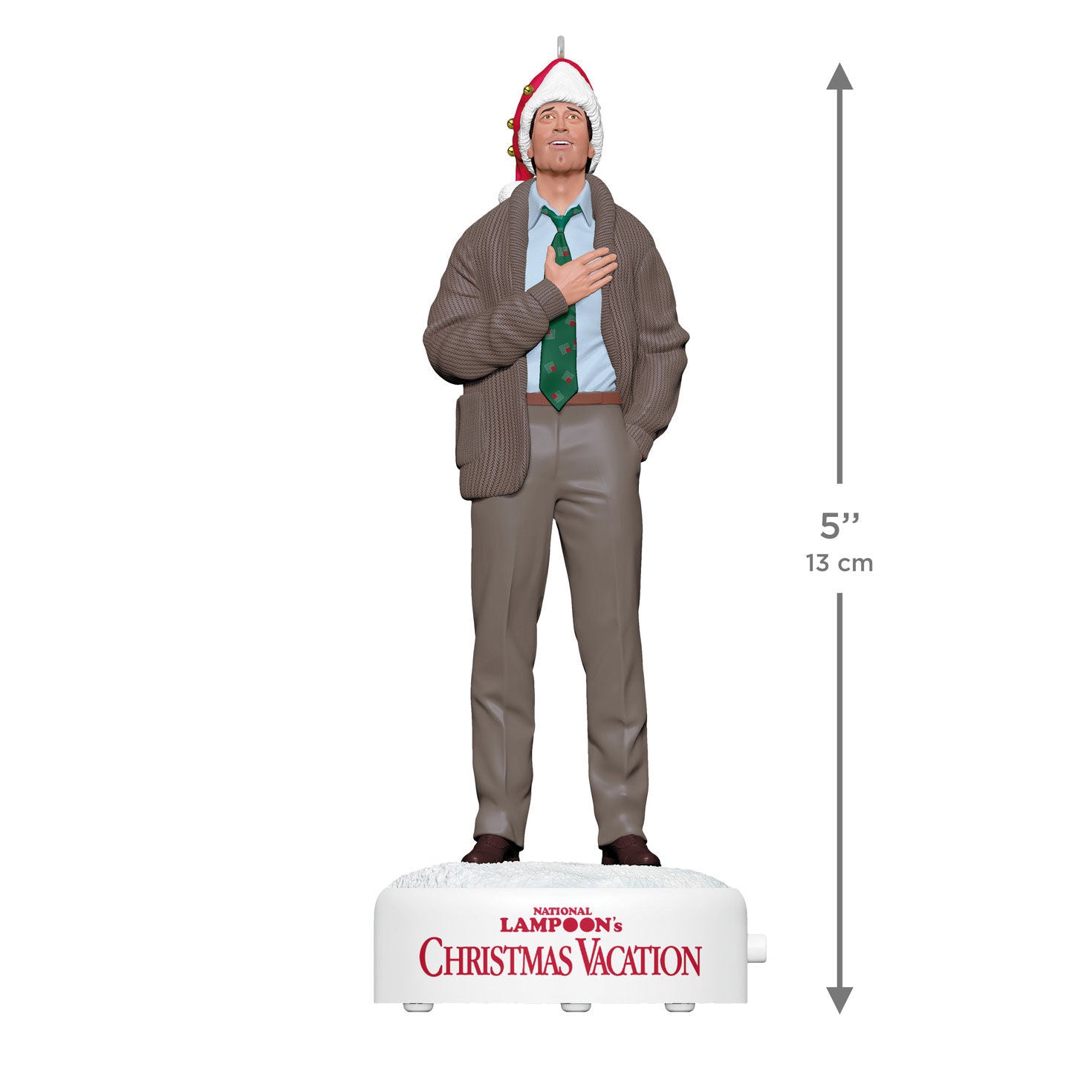 National Lampoon's Christmas Vacation™ Clark Griswold With Sound — 2026 Hallmark Keepsake Christmas Ornament, 13 cm figurine in festive attire with hand over heart.