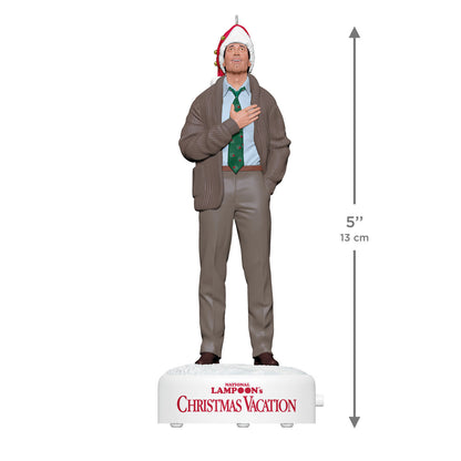 National Lampoon's Christmas Vacation™ Clark Griswold With Sound — 2026 Hallmark Keepsake Christmas Ornament, 13 cm figurine in festive attire with hand over heart.