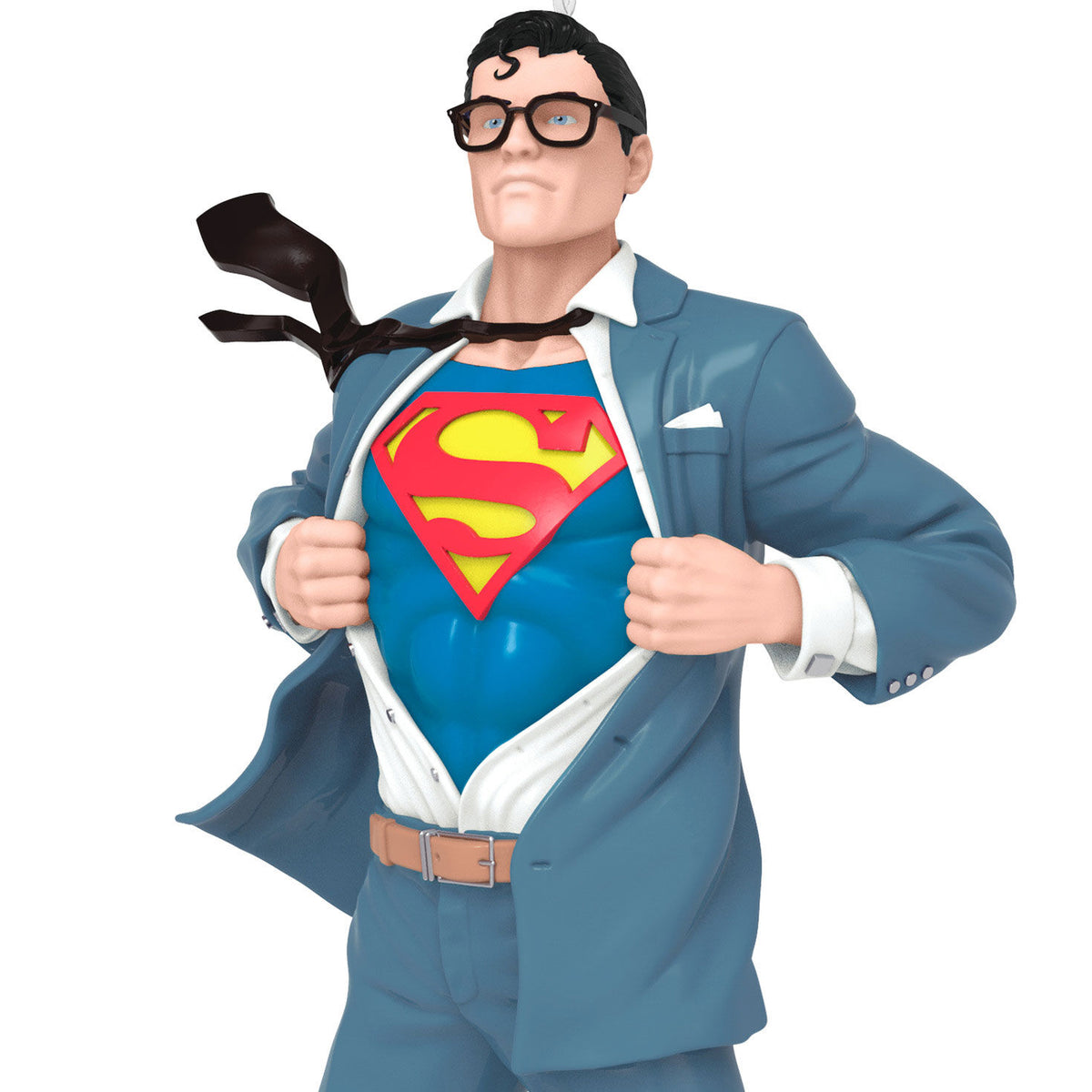 DC™ Superman™ Clark Kent™ — Hallmark Keepsake Christmas Ornament, plastic figure, showing Clark's S-Shield suit under a suit jacket.