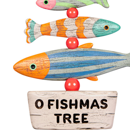 O Fishmas Tree — Hallmark Keepsake Christmas Ornament with colourful fish detail and rustic sign design, close-up view.