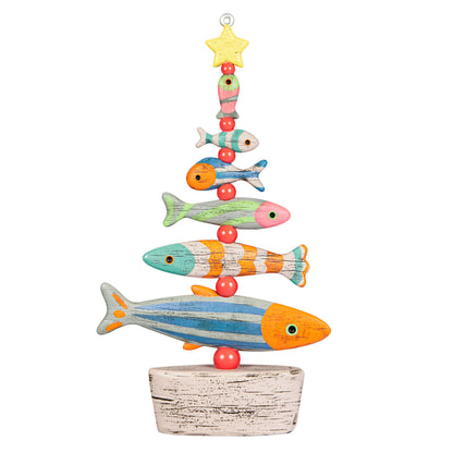 O Fishmas Tree — Hallmark Keepsake Christmas Ornament in vibrant colours features six fish, star topper, and rustic tree stand.