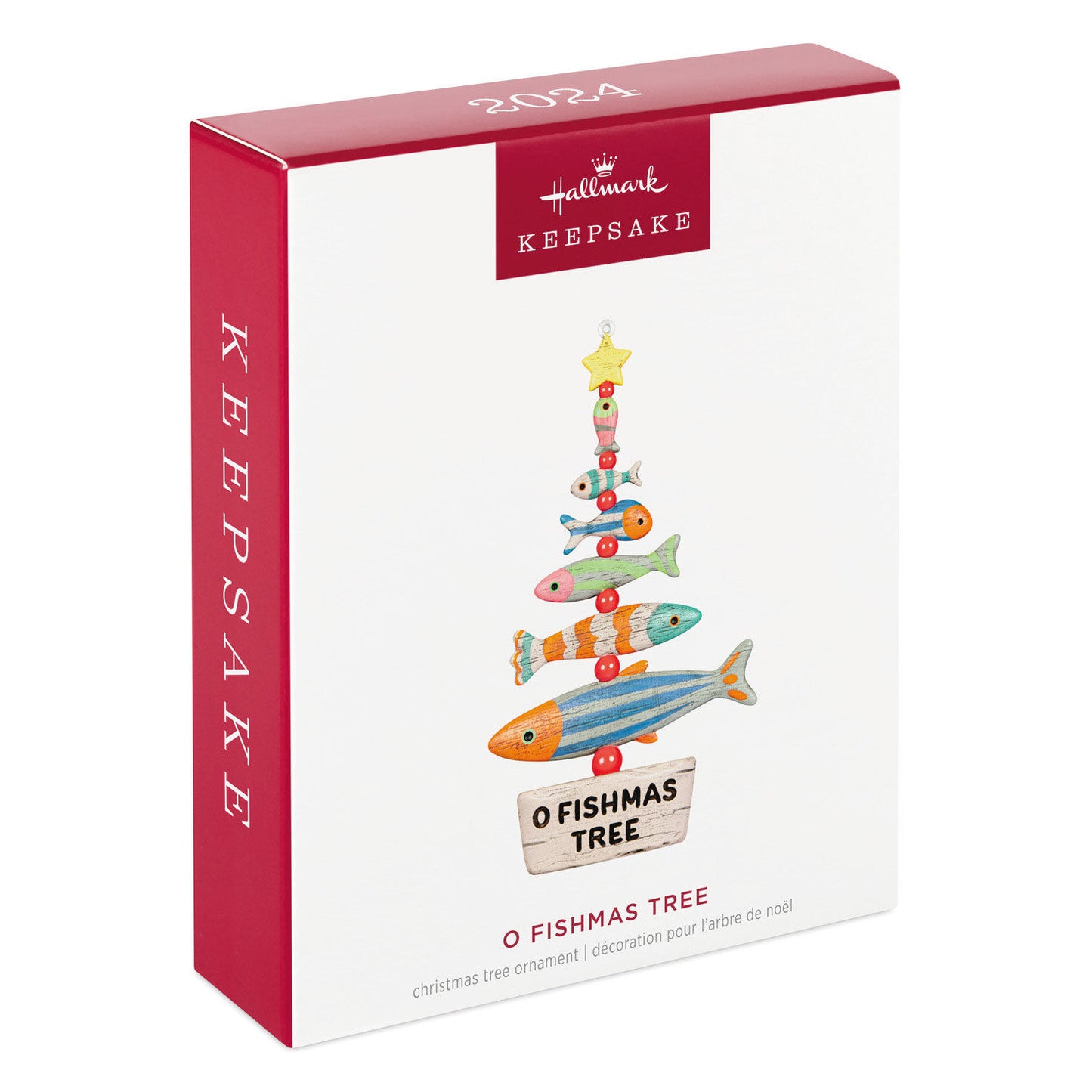 O Fishmas Tree — Hallmark Keepsake Christmas Ornament in gift box with colourful fish and yellow star design, 2024 edition.