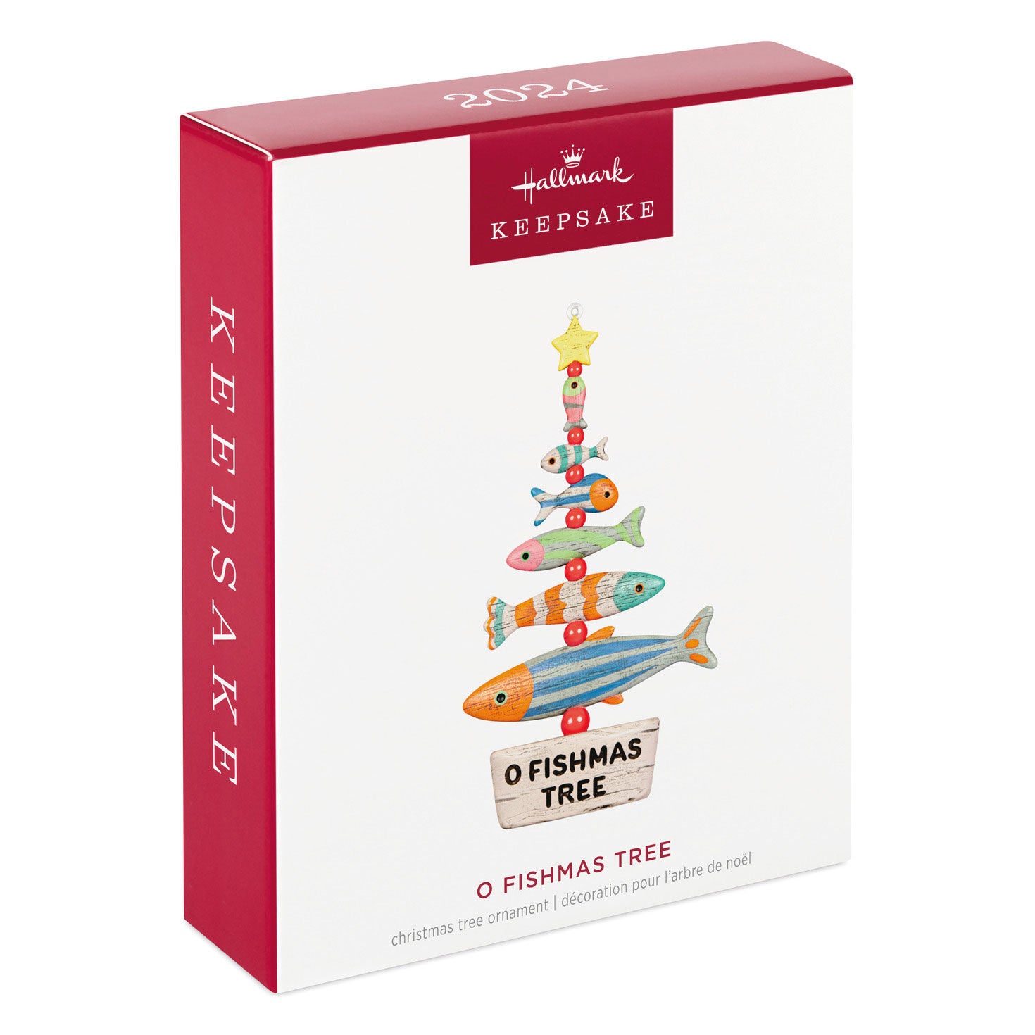 O Fishmas Tree — Hallmark Keepsake Christmas Ornament in gift box with colourful fish and yellow star design, 2024 edition.