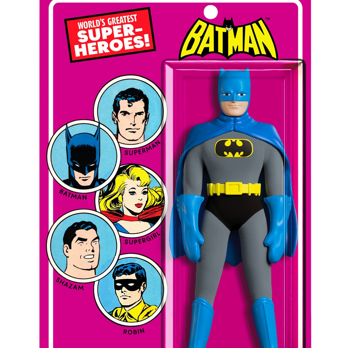 DC™ Batman™ Vintage Figure — 2026 Hallmark Keepsake Christmas Ornament in original packaging with colourful graphics and retro design.