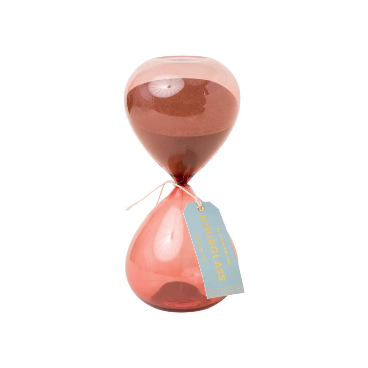 Hourglass - Terracotta Ombre (1 Hr) - Boxed, elegant glass design in pink tones, showcasing coloured sand and gift tag.