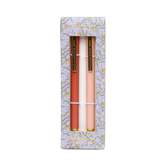 Mechanical pencils - Rosewood +Blush in decorative packaging, featuring blush and rosewood colours, displayed in a flat lay.