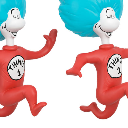 Dr. Seuss's The Cat in the Hat™ Thing One and Thing Two Ornaments, set of 2, plastic figurines with blue hair, close up view.
