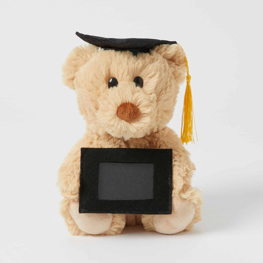 Graduation Notting Hill Bear with a graduation cap and a small photo frame, showcasing a cheerful expression and soft fur.