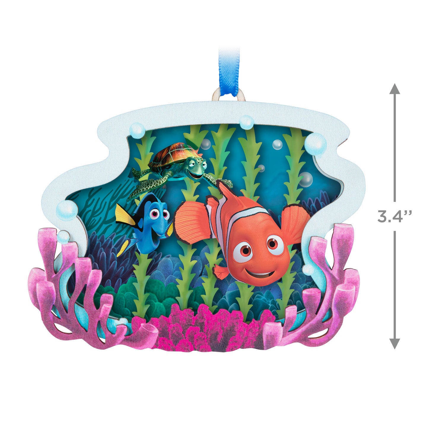 Disney and Pixar Finding Nemo, Totally Unforgettable Friends Papercraft — Hallmark Keepsake Christmas Ornament featuring a vibrant scene with Nemo, Dory, and Crush surrounded by coral.