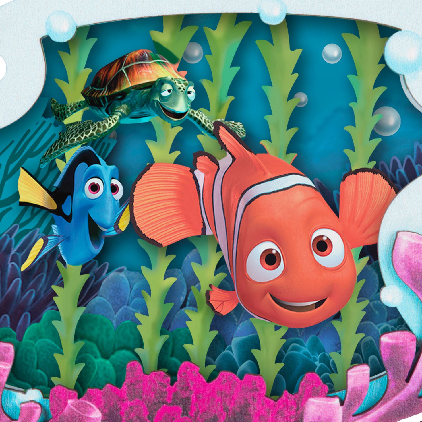 Disney and Pixar Finding Nemo, Totally Unforgettable Friends Papercraft — Hallmark Keepsake Christmas Ornament featuring Nemo, Dory, and Crush in vibrant underwater scene.