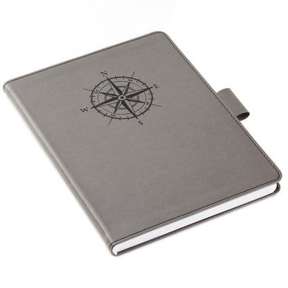 Grey Etched Compass Faux Leather Notebook