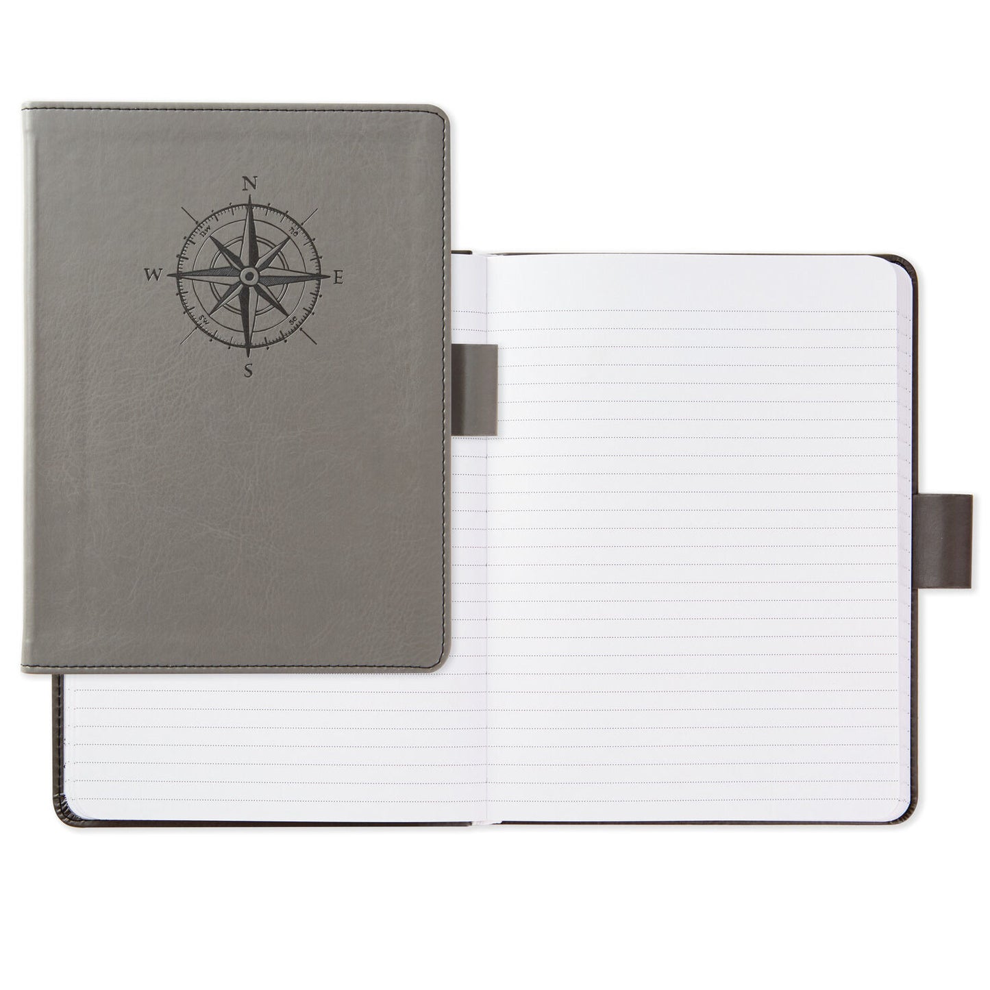 Grey Etched Compass Faux Leather Notebook