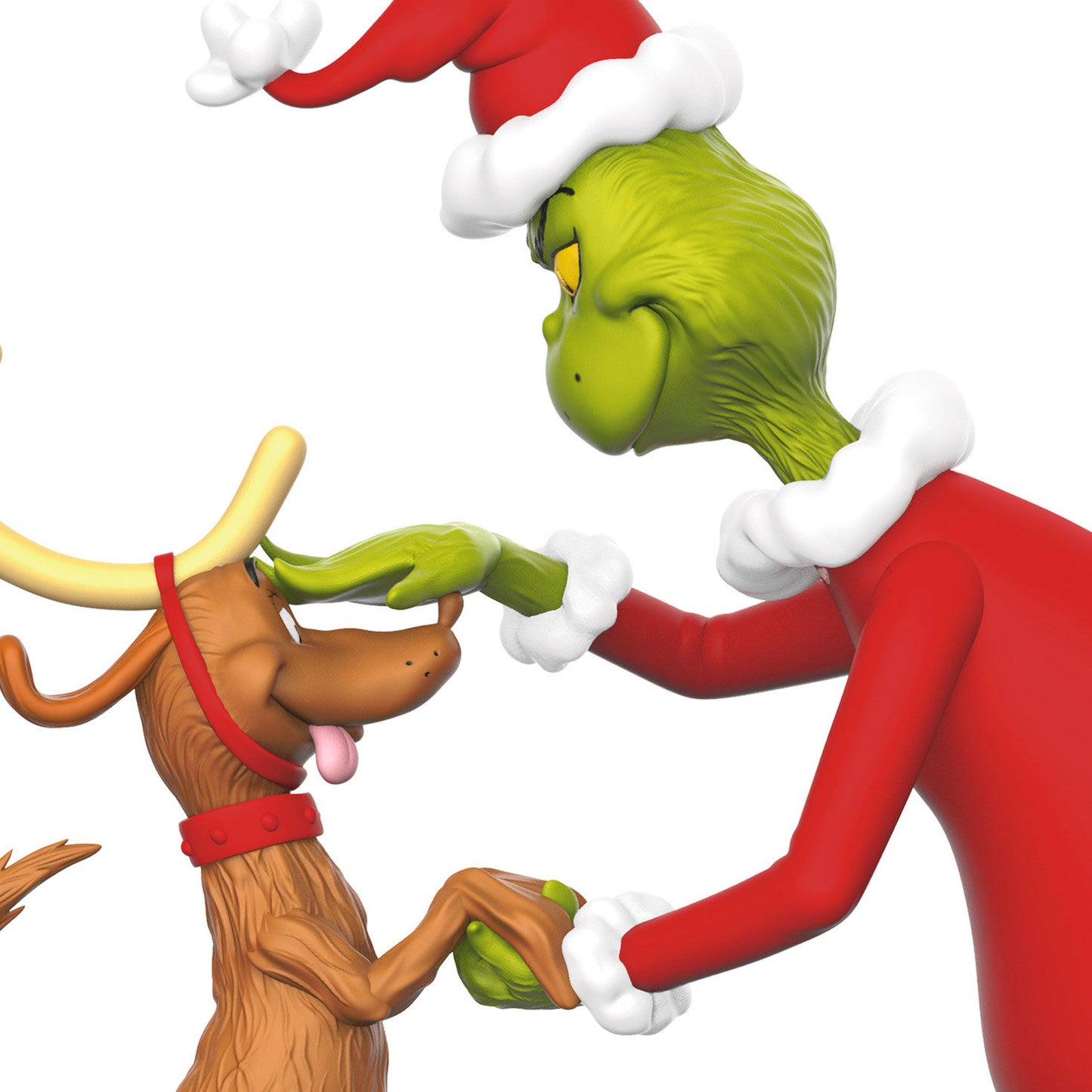 Dr. Seuss's How the Grinch Stole Christmas!™ All I Need Is a Reindeer... — Hallmark Keepsake Christmas Ornament featuring the Grinch petting Max, who wears reindeer antlers, in vibrant colours.