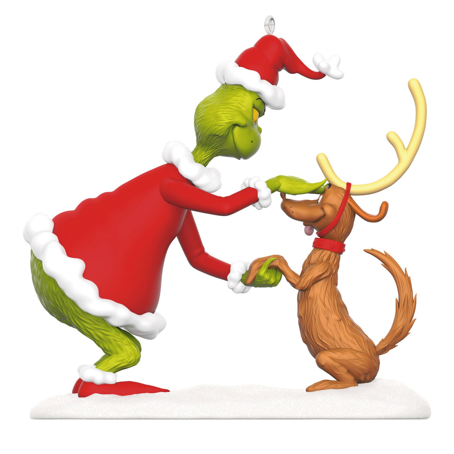 Dr. Seuss's How the Grinch Stole Christmas!™ All I Need Is a Reindeer... — Hallmark Keepsake Christmas Ornament featuring the Grinch in a Santa hat patting Max in reindeer antlers, detailed design.