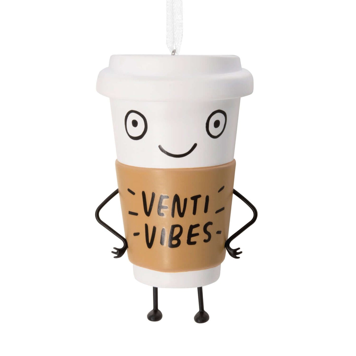 Venti Vibes Coffee Cup - Hallmark Christmas Ornament with smiling face and arms, hanging decoration featuring a playful design.