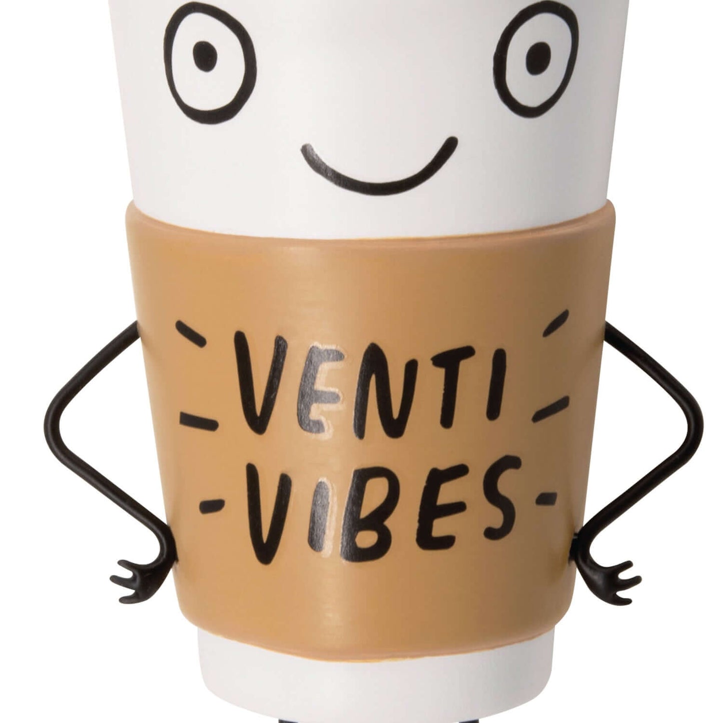 Venti Vibes Coffee Cup - Hallmark Christmas Ornament, playful design with arms, smiling face, and brown sleeve detail.